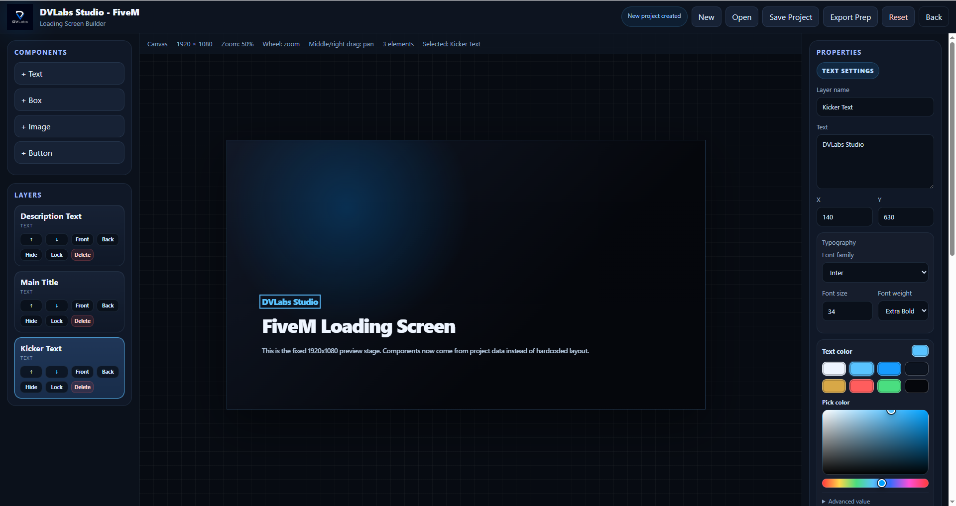 DVLabs Studio for FiveM Loading Screen Builder screenshot